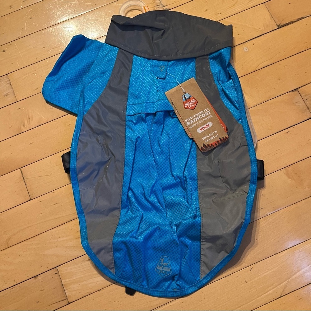 Arcadia Trail NWT Dog Raincoat High Visibility Blue Packable Jacket Size M